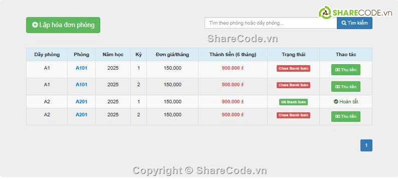 quản lý ký túc xá,quản lý phòng trọ,tính tiền điện nước,phân quyền admin nhân viên,đồ án tốt nghiệp,source code quản lý